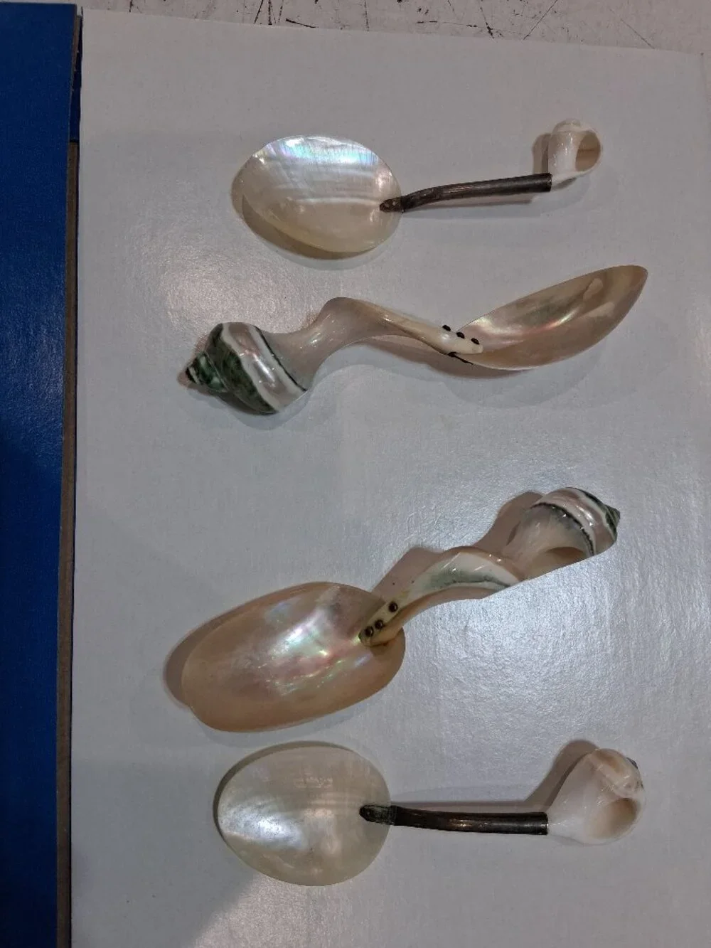 Lot of 4 Mother of Pearl Seashell Cone Snail Caviar Spoons